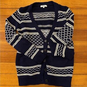 Madewell Navy and Cream Patterned Cardigan